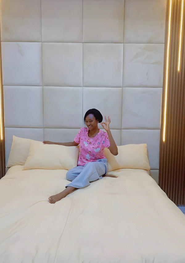 Plain yellow 200 thread count cotton bedsheet set with 4 pillowcases from Wowlifestyle, displayed on a neatly styled 6x6 bed