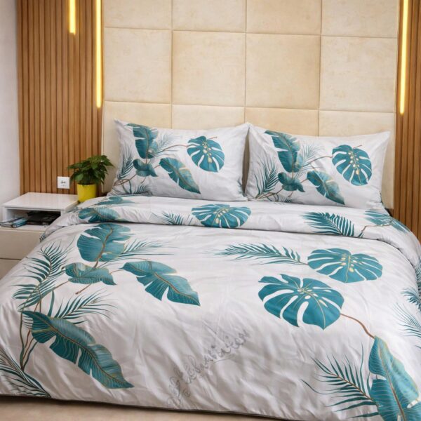 White & Green Leaf Patterned Turkey Bedsheet Set. Soft, Durable, No-Shedding Standard Sheets by Wowlifestyle